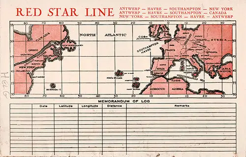 Back Cover, SS Pennland Passenger List - 24 August 1934