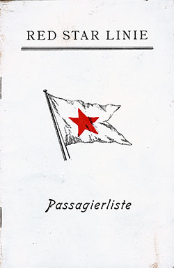 Front Cover, Red Star Line SS Pennland Cabin Class Passenger List - 5 September 1936.