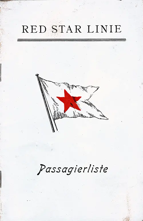 Front Cover, Red Star Line SS Pennland Cabin Class Passenger List - 5 September 1936.