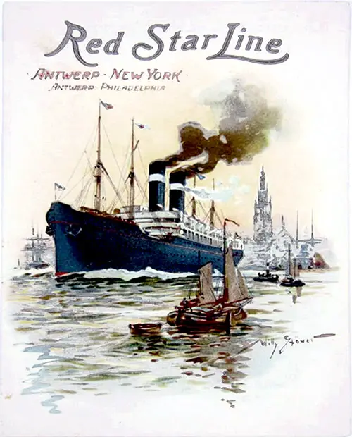 Front Cover of the Cabin Class Passenger List from the RMS Vaderland of the Red Star Line, Departing Saturday, 10 September 1904 from Antwerp for New York via Dover