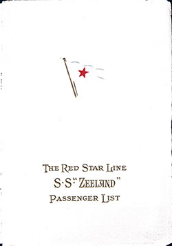 Front Cover, SS Zeeland Passenger List - 26 June 1924