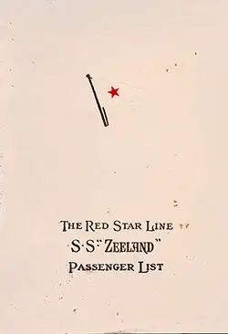 Front Cover, SS Zeeland Passenger List - 30 July 1925