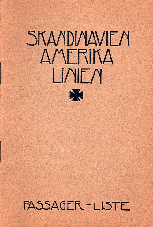 Front Cover, Scandinavian-American Line SS Frederik VIII Cabin Class Passenger List - 5 August 1920.