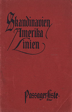 Front Cover, SS Frederik VIII Passenger List - 7 February 1924
