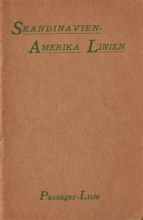 Front Cover, Scandinavian-American Line SS Oscar II Cabin Class Passenger List - 14 August 1925.