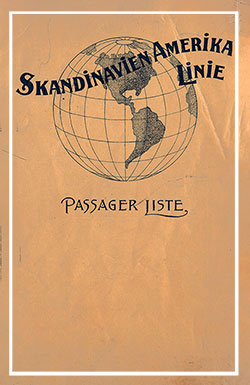 Passenger List, Skandinavien-Amerika Linie SS United States, 1912, Copenhagen til New York
