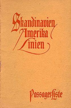 Front Cover, Scandinavian-American Line SS United States Cabin Class Passenger List - 12 December 1922.