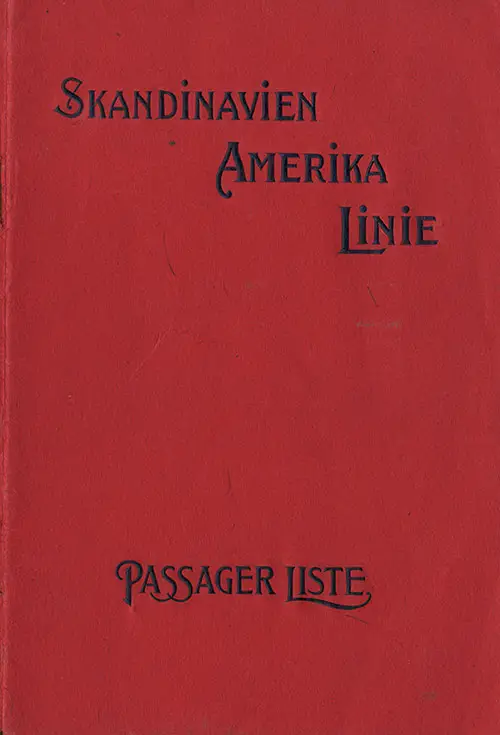Front Cover, Scandinavian-American Line SS United States Cabin Class Passenger List - 15 May 1924.