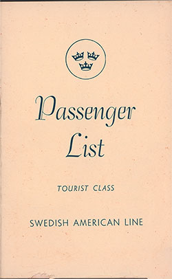 Front Cover, Swedish American Line MS Gripsholm Tourist Passenger List - 17 July 1953.
