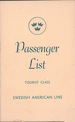 GGA Image ID # 12c748b4d3 Front Cover, Swedish American Line MS Gripsholm Tourist Passenger List - 17 July 1953.