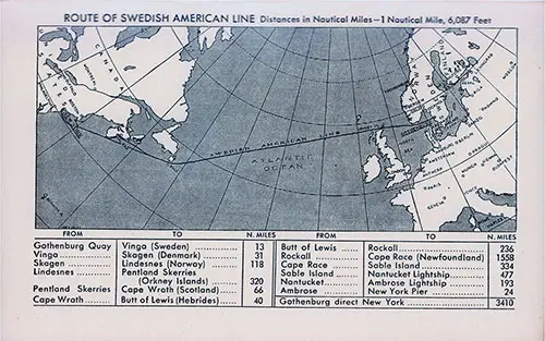 Route Map and Track Chart, Swedish American Line MS Gripsholm Tourist Passenger List, 17 July 1953.