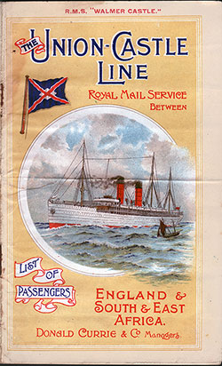 Front Cover, 1911-07-15 RMS Walmer Castle Passenger List