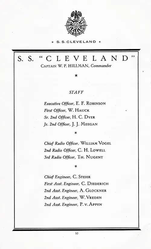 Senior Officers and Staff on the SS Cleveland Voyage of 8 May 1925, Part 1 of 2.