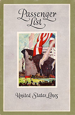 Front Cover of a Tourist Third Cabin Passenger List from the SS George Washington of the United States Lines, Departing 6 June 1928 from Bremen to New York via Southampton and Cherbourg