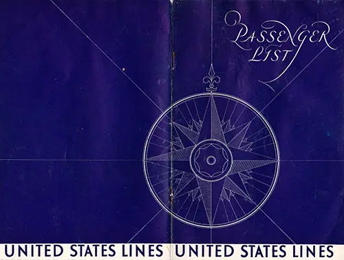 Front and Back Cover, United States Lines SS George Washington Cabin Class Passenger List - 25 September 1930.