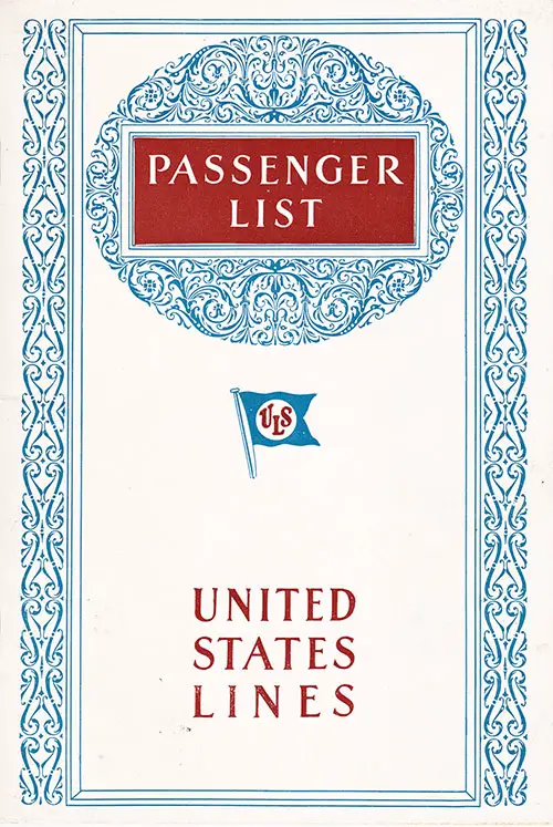 Front Cover of a First and Second Class Passenger List from the SS Leviathan of the United States Lines, Departing 5 June 1928 from Southampton to New York via Cherbourg 