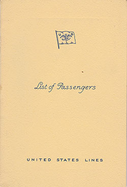 Front Cover of a Cabin Class Passenger List from the SS Manhattan of the United States Lines, Departing 10 April 1935 from Hamburg to New York via Southampton and Le Havre and Queenstown (Cobh)