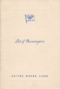 Front Cover of a Cabin Class Passenger List from the SS Manhattan of the United States Lines, Departing 31 July 1935 from Hamburg to New York via Le Havre and Southampton and Cobh