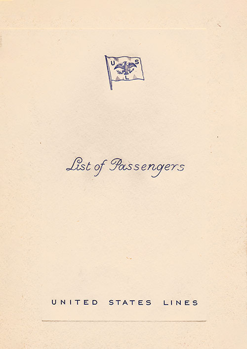 Front Cover of a Cabin Class Passenger List from the SS Manhattan of the United States Lines, Departing 20 April 1938 from New York to Hamburg via Cobh, Plymouth and Le Havre