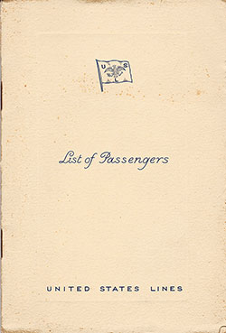 Front Cover of a Tourist Class Passenger List from the SS Manhattan of the United States Lines, Departing 29 June 1938 from Hamburg to New York via Le Havre, Southampton and Cobh