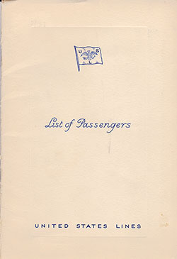 Front Cover of a Cabin Class Passenger List from the SS President Harding of the United States Lines, Departing 1 September 1937 from Hamburg to New York via Le Havre, Southampton, and Queenstown (Cobh)