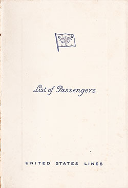 Front Cover of a Cabin Class Passenger List from the SS President Harding of the United States Lines, Departing 14 September 1938 from Hamburg to New York via Le Havre, Southampton, and Cobh