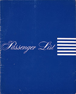 Front Cover of a PLClass Passenger List from the SS United States of the United States Lines, Departing 25 September 1952 from Southampton to New York.