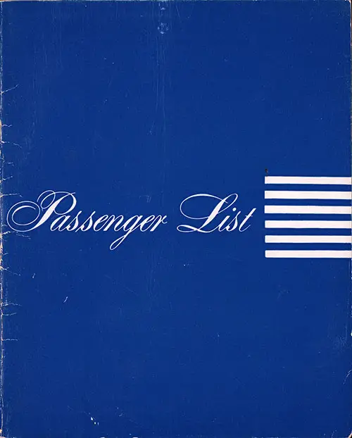 Front Cover of a Tourist Class Passenger List from the SS United States of the United States Lines, Departing 25 September 1952 from Southampton to New York.