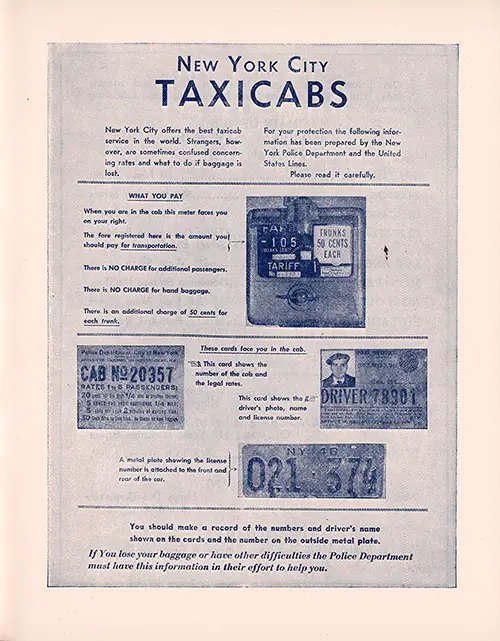 Note About New York Taxicabs, Driver Identification and License Plate Information, 1952.