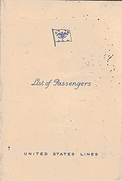 Front Cover of a Cabin Class Passenger List from the SS Washington of the United States Lines, Departing 7 November 1934 from Hamburg to New York via Le Havre, Southampton, and Queenstown (Cobh)