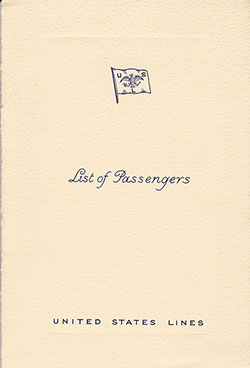 Front Cover of a Tourist Class Passenger List from the SS Washington of the United States Lines, Departing 9 September 1936 from Hamburg to New York via Le Havre, Southampton, and Queenstown (Cobh)