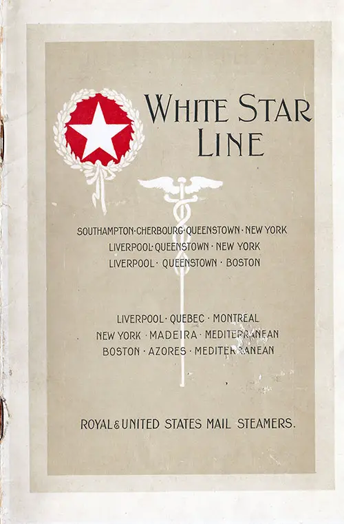 Front Cover, White Star Line RMS Adriatic First Class Passenger List - 14 November 1919.