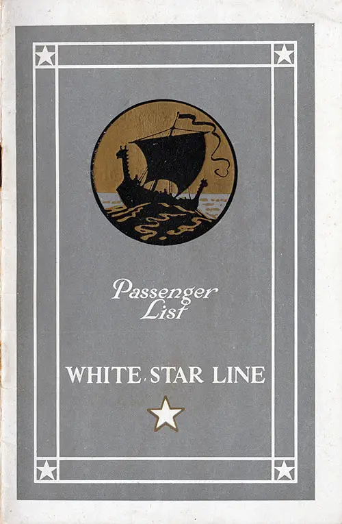 Front Cover, White Star Line SS Adriatic First Class and Tourist Passenger List - 8 February 1929.