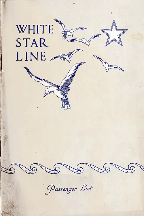 Tourist Third Cabin Front Cover, SS Adriatic Passenger List - 8 February 1929