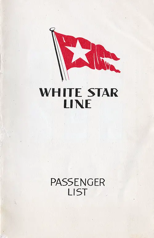 Front Cover, White Star Line SS Adriatic Cabin Class Passenger List - 22 August 1931.