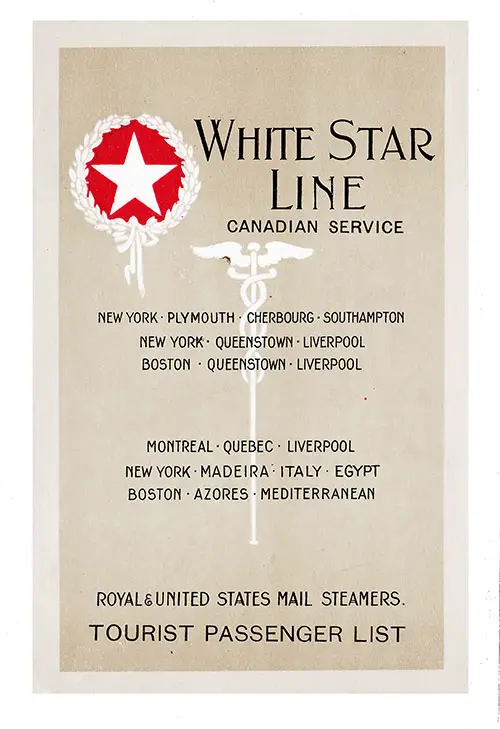 Front Cover, White Star Line SS Albertic Tourist Class Passenger List - 14 June 1928.