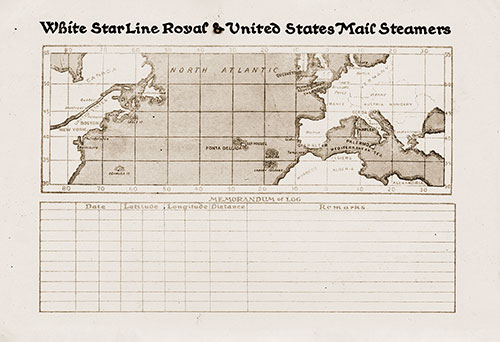 Track Chart and Memorandum of Log (Unused), RMS Albertic Passenger List, 14 June 1928.
