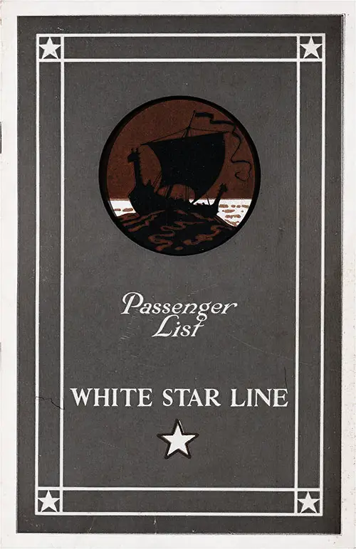 Front Cover, White Star Line RMS Albertic Cabin Class Passenger List - 17 August 1929.