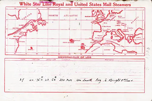 Track Chart and Memorandum of Log. SS Arabic Passenger List, 8 September 1924.