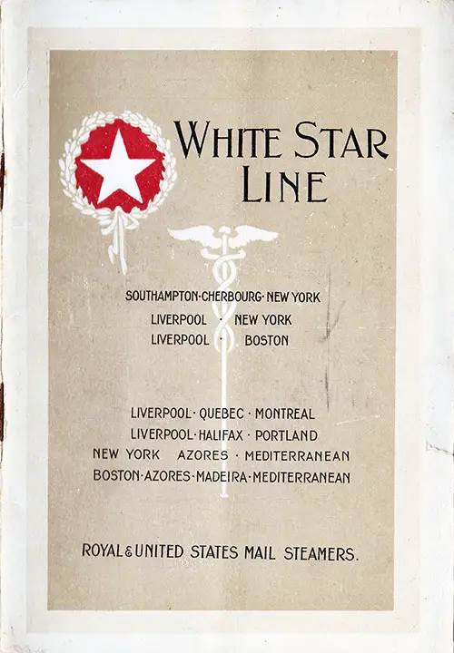 Front Cover, White Star Line RMS Baltic First Class Passenger List - 10 September 1921.