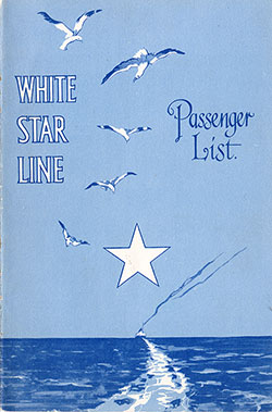 Front Cover, White Star Line RMS Baltic Tourist Third Cabin Passenger List - 18 May 1929.