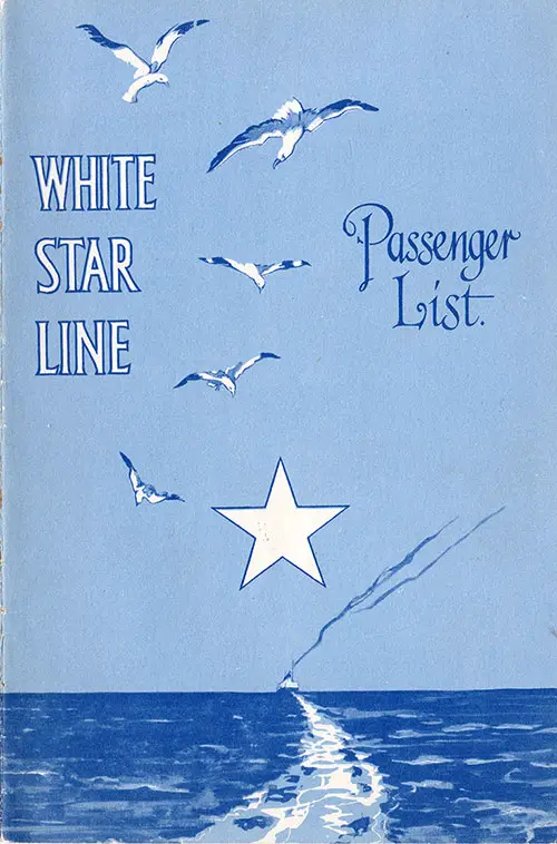 Front Cover, White Star Line RMS Baltic Tourist Third Cabin Passenger List - 18 May 1929.