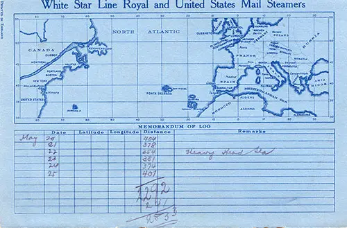 Back Cover, SS Baltic Passenger List - 18 May 1929