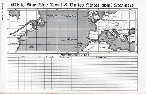 Back Cover, SS Baltic Passenger List - 13 July 1929