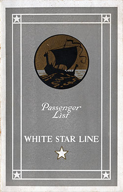 Front Cover, White Star Line RMS Baltic Cabin Class Passenger List - 14 June 1930.