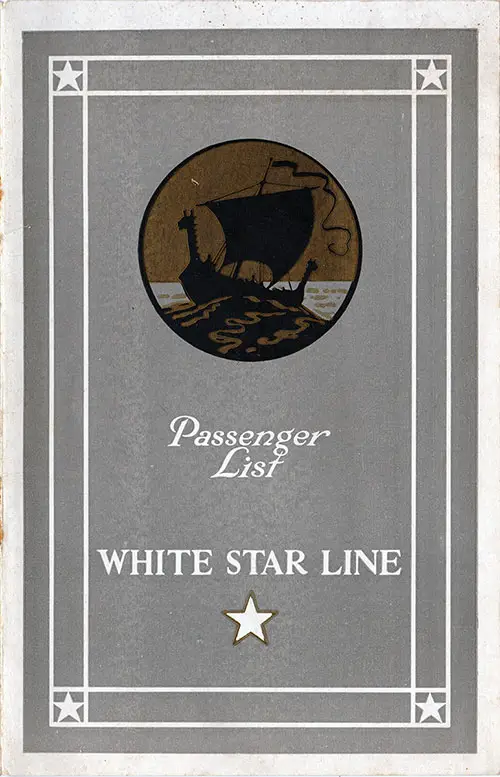 Front Cover, White Star Line RMS Baltic Cabin Class Passenger List - 14 June 1930.