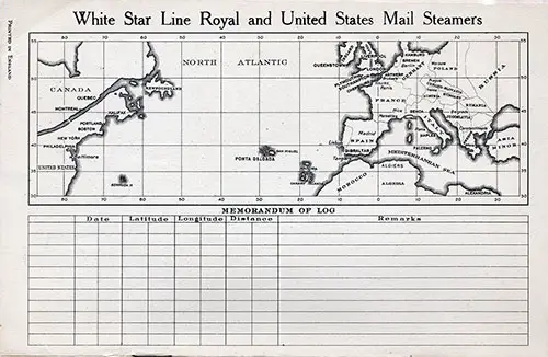 Back Cover, SS Baltic Passenger List 31 July 1931