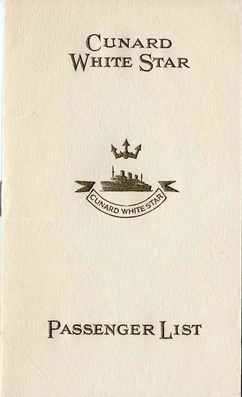 Third Class Front Cover, SS Britannic Passenger List - 8 August 1936