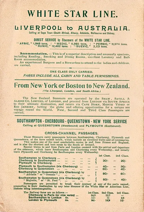 Back Cover, SS Canopic Passenger List, 23 July 1911.