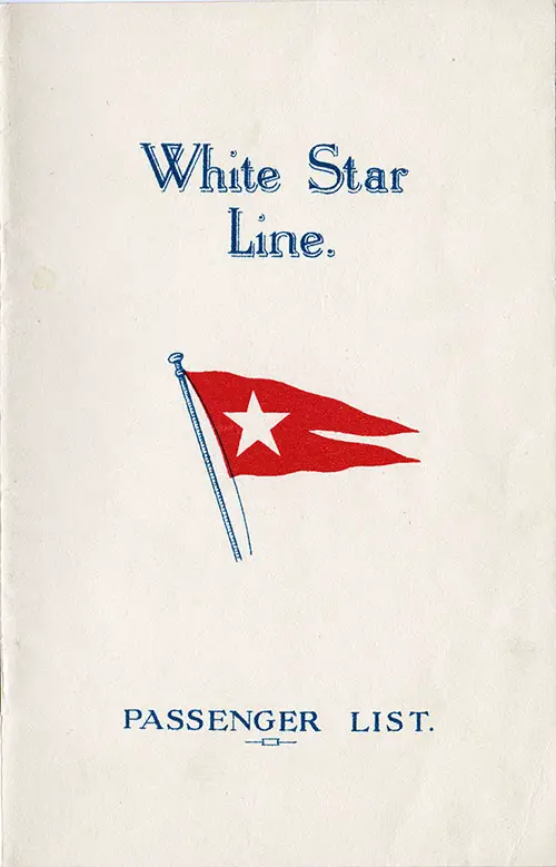 Front Cover, White Star Line RMS Cedric Tourist Third Cabin Passenger List - 13 August 1927.